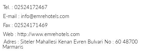 Emre Beach Hotel telefon numaralar, faks, e-mail, posta adresi ve iletiim bilgileri